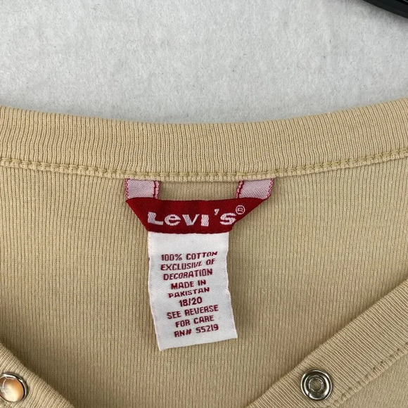 Levi's Shirt Women's Sz 18/20 Light Brown Long Sleeve Knit Henley Snap Pullover - Picture 10 of 11